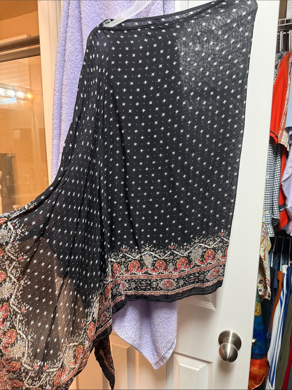 J. Jill Black Sheer Paisley Border Long Cardigan
